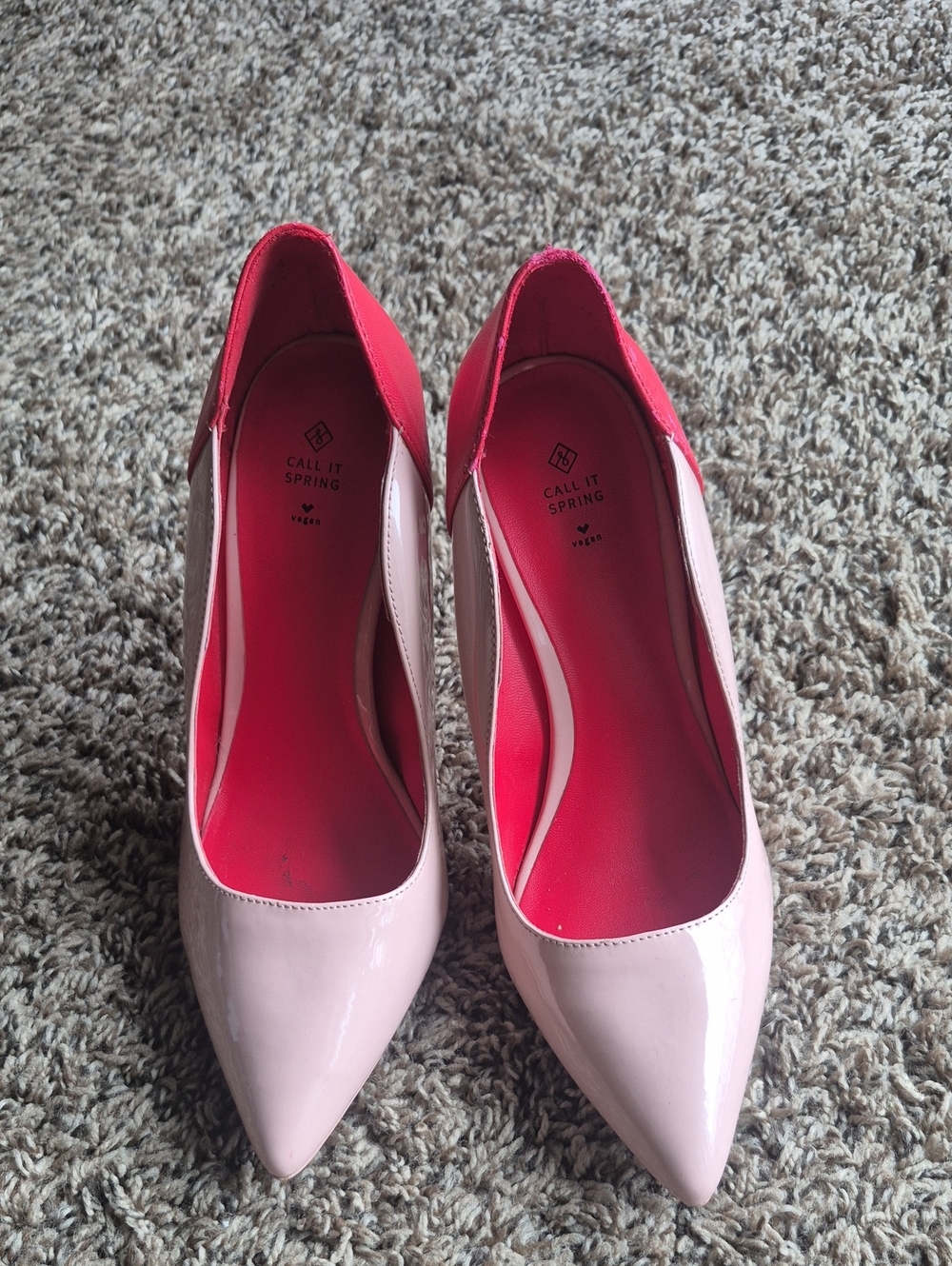 Call It Spring Pale Pink Patent Pointed-Toe Pumps with Bright Pink Lining